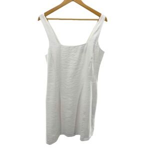 Reserved White Textured Square Neck Sleeveless Mini Dress Size L‎ Made in Turkey